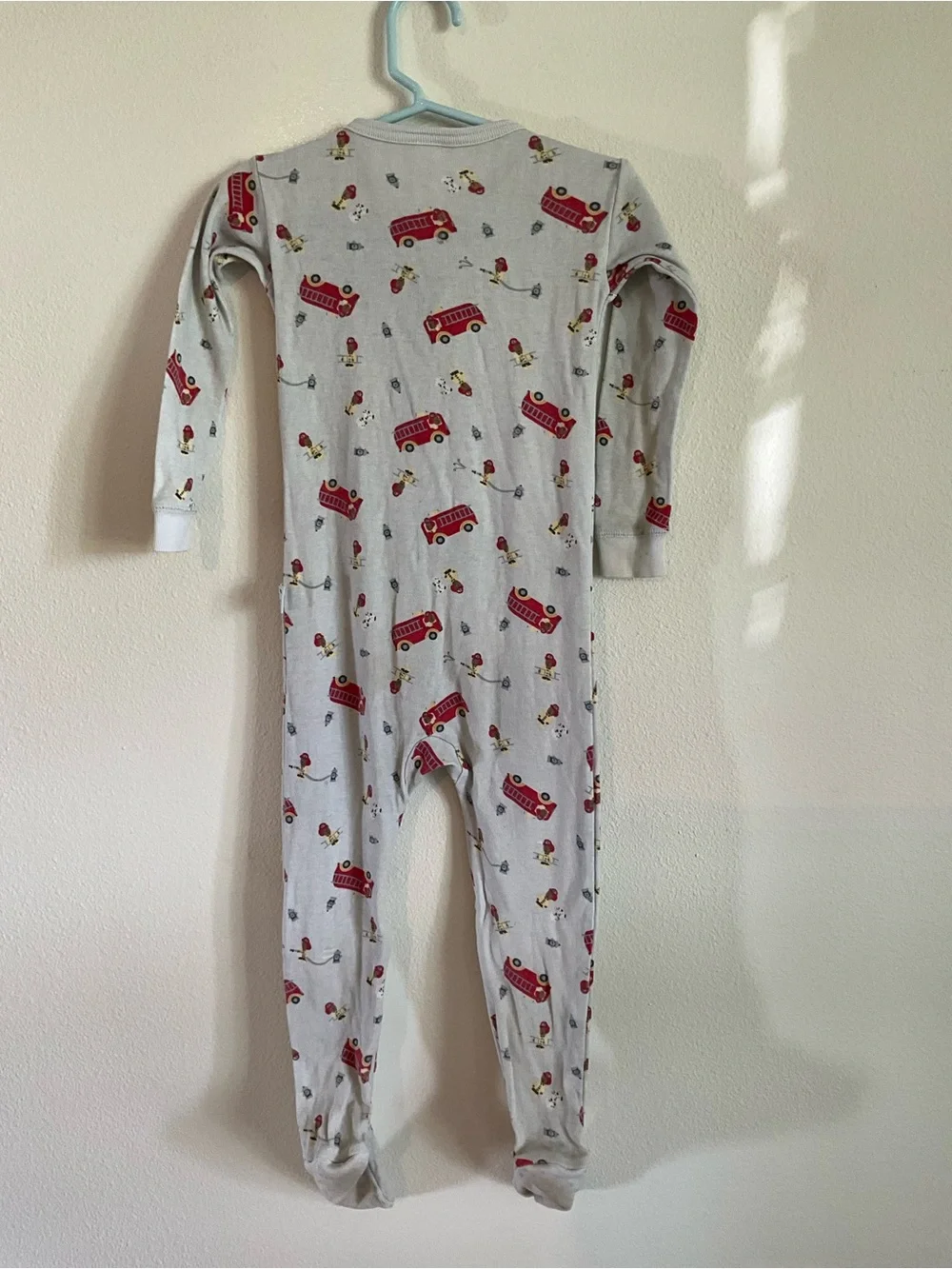 Vintage GAP Blue Gray Footed One-Piece Pajamas with Red Fire Trucks 18-24